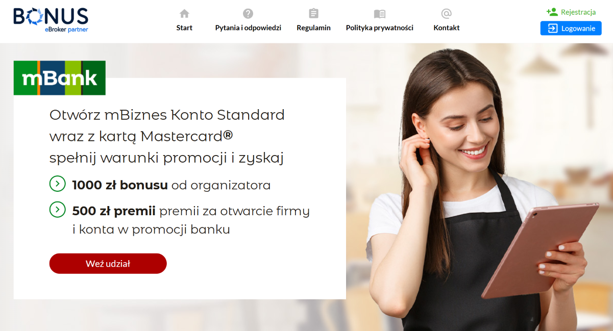 mBank: konto firmowe mBiznes z bonusem 1500 zł (edycja 7) — pełne warunki